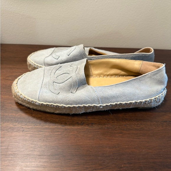 CHANEL Light Blue Suede Leather Espadrille Flats Shoes 37 - Picture 4 of 9